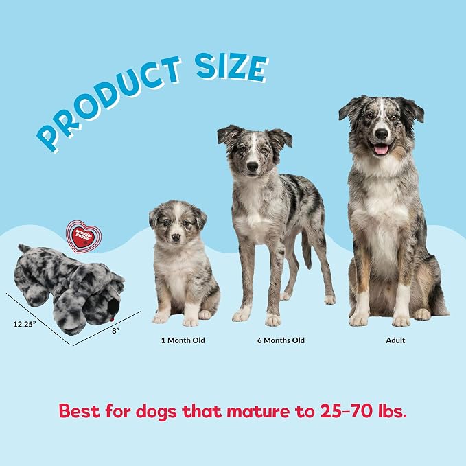 Snuggle Puppy Heartbeat Dog Toy for Puppies, Real-Feel Heartbeat, Calming Sleep Aid and Crate Training Comfort Toy with Heat Pack, Medium Breed Buddies Blue Merle (Australian Shepherd, Aussie)