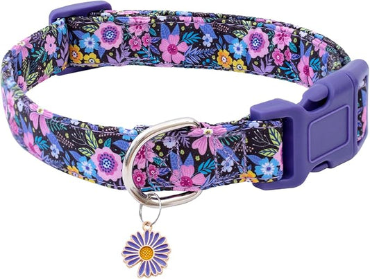 Faygarsle Cotton Dog Collar Cute Dog Collars for Small Medium Large Dogs Purple Floral Colored Options Soft and Fancy Pet Collars for Girls Flower Pattern for Girl Dog Collar S