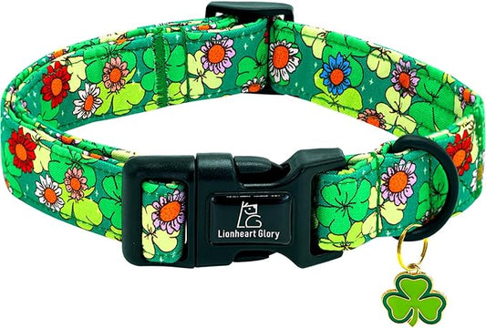 Lionheart glory St. Patrick's Dog Collar-Lucky Clover Shamrock Green Spring Trefoil Dog Collar for Large Dogs Adjustable Heavy-Duty Dogs Collars Pet Gift Female