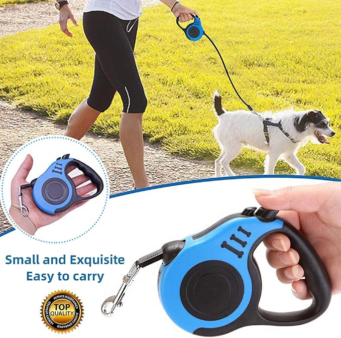 Retractable Dog Leash for Medium - Small Dogs and Cats 16.5FT Tangle Free, Heavy Duty Walking Leashes with Anti Slip Handle, Pause and Lock Strong Nylon Tape, Store Dog Leash Retractable(Blue)