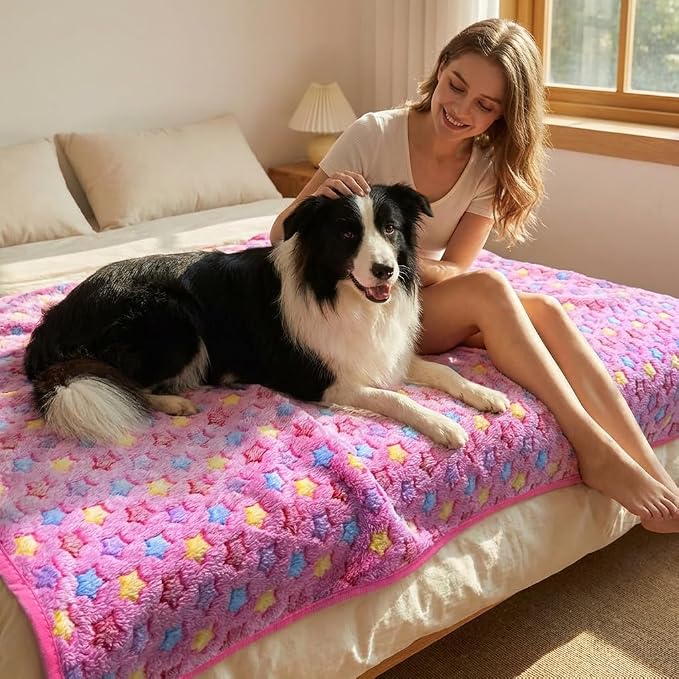 Dog Blankets for Medium Large Dogs, 3 Pack Dog Blanket Washable 60" x 50", Fuzzy Soft Pet Mat Throw Cover for Kennel Crate Bed, Star Blanket. Cat Blanket, Blankets for Dogs, Pet Blanket