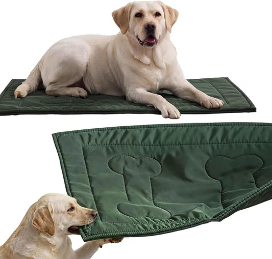 Chew Proof Dog Crate Pad - Indestructible Durable Dog Bed for Aggressive Chewers, Machine Washable & Waterproof Indoor Outdoor Tough Kennel Pad for Large Dogs (Large (28"x41"),Green)
