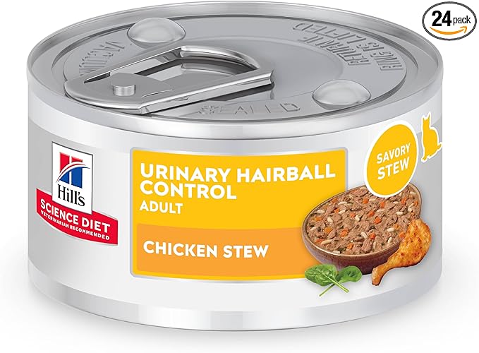 Hill's Science Diet Urinary Hairball Control Adult 1-6 Wet Cat Food, Chicken & Vegetables Stew, 2.9 oz Cans, Pack of 24
