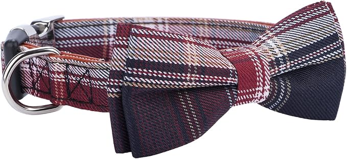 Faleela Soft &Comfy Bowtie Dog Collar,Detachable and Adjustable Bow Tie Collar,for Small Medium Large Pet (Red and White, Large(Pack of 1))