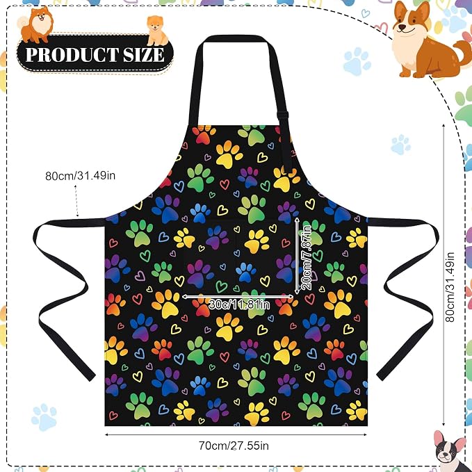 Dog Grooming Waterproof Apron with 2 Pockets, Cute Animals Puppy Dog Pets Apron