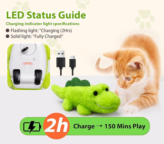 Interactive Cat Toys for Indoor Cats – Auto Moving Alligator with 360° Random Movement & Tail Wagging, Rechargeable Cat Exercise Toy with Catnip, Self-Play Fun for Bored Adult Cats-Plush