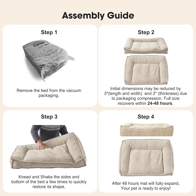 FURTIME Orthopedic Dog Bed Medium Size Dog, Extra Thick Supportive Comfort Pet Sofa, Ergonomic Slant Dog Couch Bed with Removable Washable Cover, Ultra Soft Surface & Non-Slip Bottom, Beige, 35"