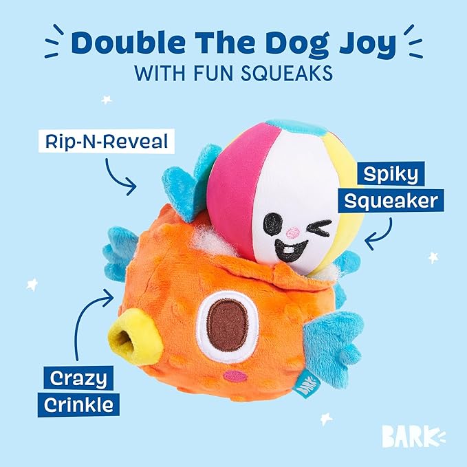 Barkbox Air Head Rip & Reveal Interactive Plush Dog Toy - Plush Chew Toy with Crinkle and Squeaky Spiky Ball Inside - for Medium to Large Dogs and Puppies