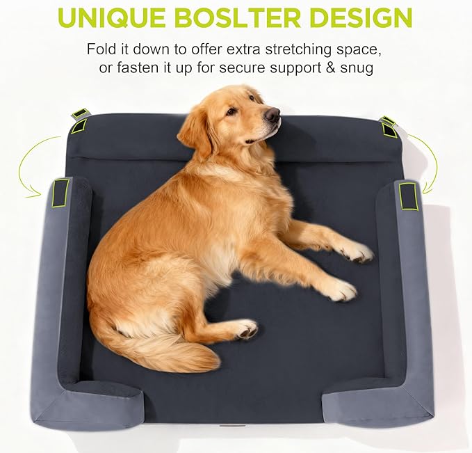 Dog Bed for Medium Large Size Dogs - Waterproof Memory Foam Soft Pet Couch with Removable Washable Bolster Cover,30 x 20