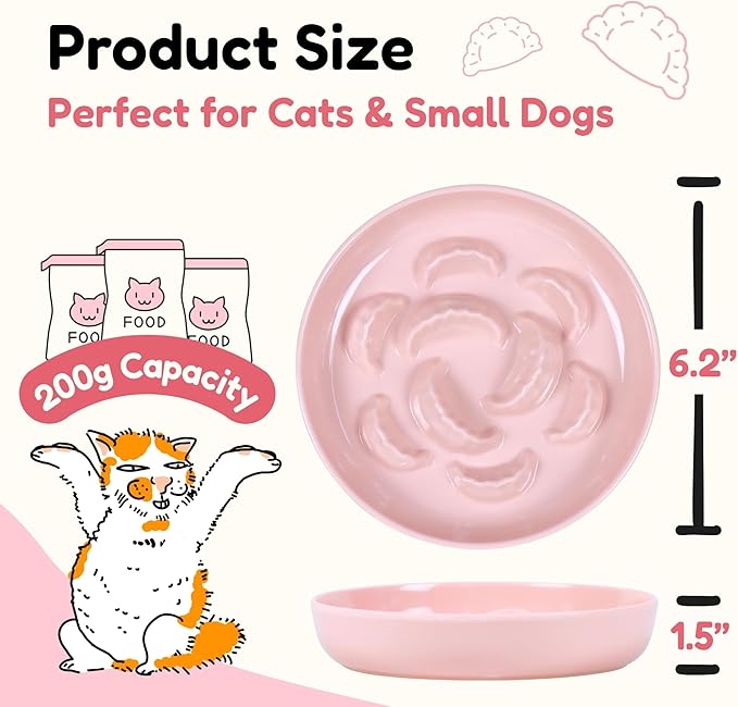 Slow Feeder Bowl for Cats and Small Dogs - Set of 3 Melamine Puzzle Cat Dish for Wet & Dry Food- Whisker Friendly & Dishwasher Safe & Non Slip Design (Pink +Blue + Green, 6.3" W × 1.2" H