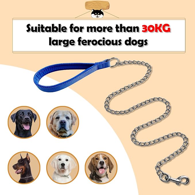 Chain Dog Leash with Padded Handle, Durable Chew Proof for Medium and Large Dogs (4 ft x 3.0 mm)