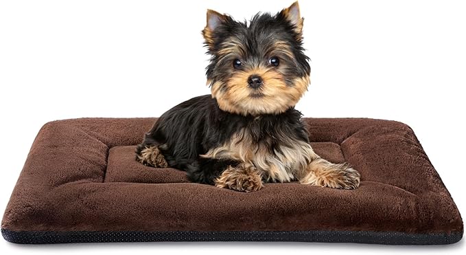 Dog Crate Pad 24 Inch, Washable Plush Crate Mat for Small Dogs and Puppies, Anti Slip Kennel Pad for Metal Crates, Indoor Use and Travel, Brown