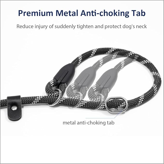 WePet Dog Training Slip Leash, No Pull, Durable Reflective Lead, Puppy Heavy Duty Loop Rope, Comfortable Handle, 6 ft, 1/2 inch, diam. Black/White
