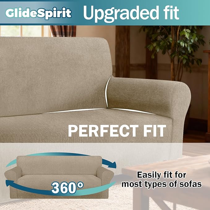 Waterproof Stretch Loveseat Couch Cover - Non-Slip Soft Sofa Slipcover with Elastic Bottom, Washable Leakproof Furniture Protector for Kids, Pets, Dogs & Cats (Loveseat, Island Fossi)