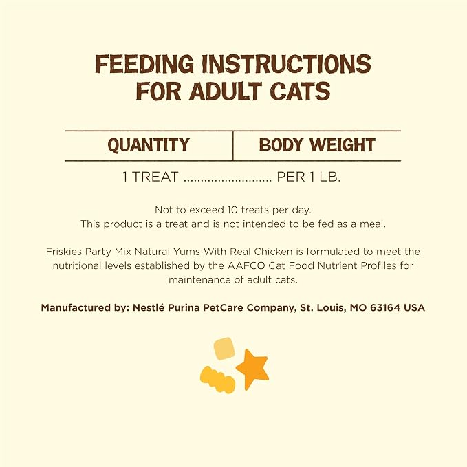 Purina Friskies Natural Cat Treats, Party Mix Natural Yums With Real Chicken & Vitamins, Minerals & Nutrients - (Pack of 6) 6 oz. Pouches