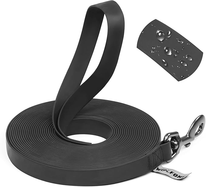 Wolfone 30ft Black Long Leash - Waterproof Training Dog Leash for Recall, Swimming, Camping, Beach, Hunting, Walking