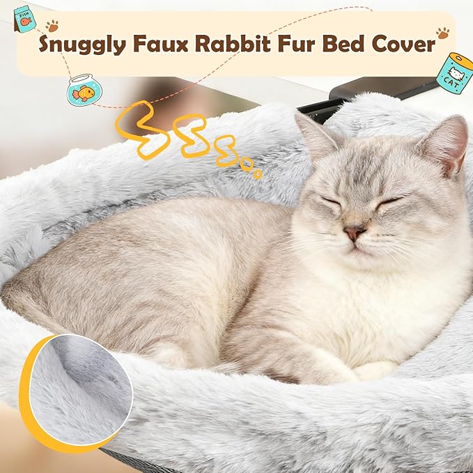 X-Large Cat Desk Bed | 19"x15" Spacious Retreat, Dual Clamps & Sunken Hammock Design, Comfy Cat Desk Hammock with Faux Rabbit Fur Cover, Removable & Washable, Holds Up to 40lbs