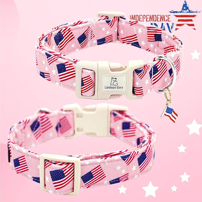 Lionheart glory American Flag Dog Collar, 4 of July Patriotic Independence Dog Collar Heavy Duty Adjustable Collars for Medium Dogs Pet Gift Summer Collars