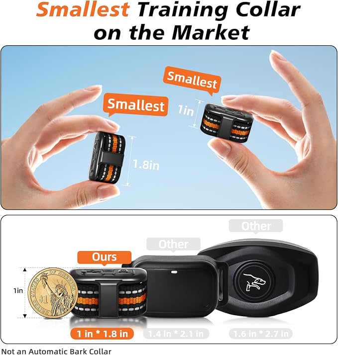 Ultra Compact Dog Shock Collar, Lightest Dog Training Collar with Remote for Small Dogs 5-30lbs & Medium Dogs/Puppies, Waterproof, Rechargeable, 1300ft Range(Orange&Small)