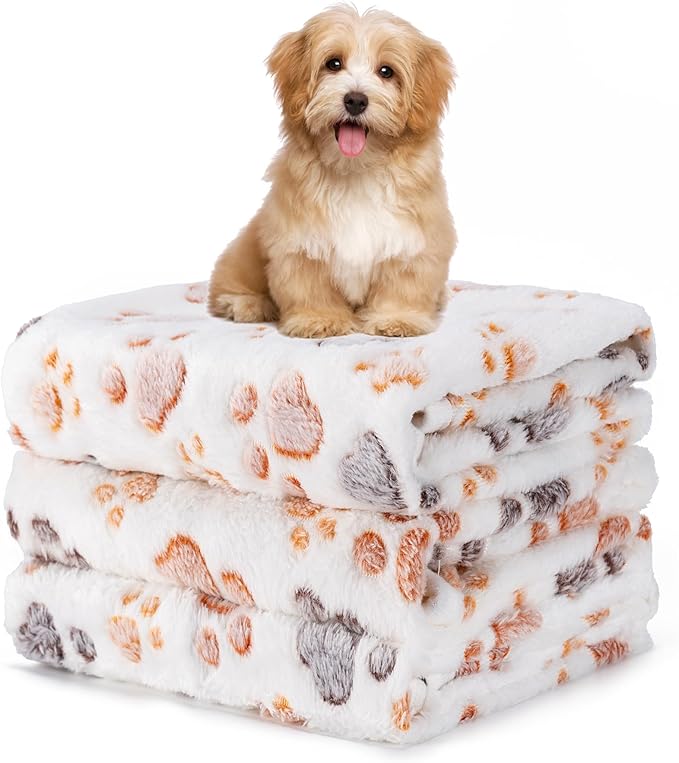 1 Pack 3 Blankets Fluffy Premium Fleece Soft Pet Blanket Flannel Throw for Cat Dog Puppy (Large 41x31'', Paw-White)