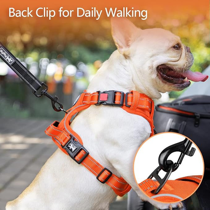 PoyPet No Pull Dog Harness, No Choke Reflective Dog Vest, Adjustable Pet Harnesses with Easy Control Padded Handle for Small Medium Large Dogs(Orange Matching Trim,XS)