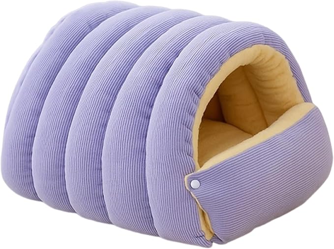 Cozy Monster Cat Bed, Warm Winter Cat Cave with Removable Cushion, Calming Anti-Anxiety Sherpa Fleece Pet Bed for Indoor Cats & Small Dogs, Washable 360° Nesting Design (B - Purple, Large)