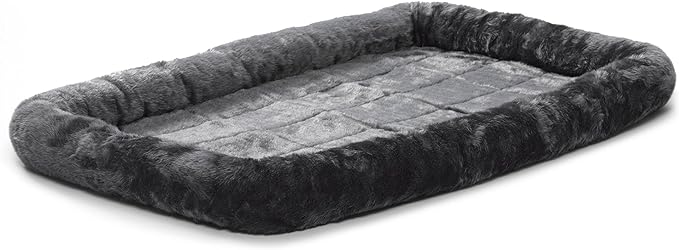 MidWest Homes for Pets QuietTime Dog Bed - Gray Faux Fur Bolster, Ultra-Soft and Machine Washable, Fits 48-Inch Crates and Carriers, for Extra-Large Breed Dogs