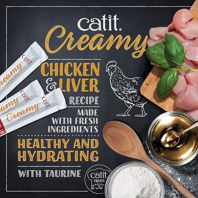 Catit Creamy Lickable Cat Treat, Healthy Cat Treat, Chicken & Liver, 12 Pack