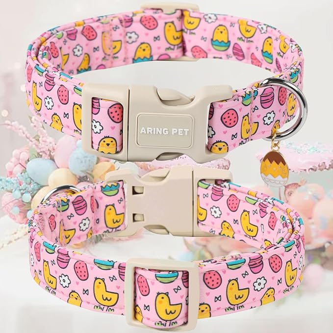 ARING PET Easter Dog Collar-Cute Adjustable Pink Chick Pet Collars Puppy Collar Gifts with Quick Release Buckle for Girl Boy Dogs-L
