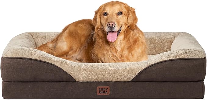 EHEYCIGA Orthopedic XL Dog Bed for Large Sized Dog, 48x35 Inch Extra Large Memory Foam Dog Couch Bed with Sides, Waterproof Liner & Washable Removable Cover, Bolster Pet Sofa, Brown