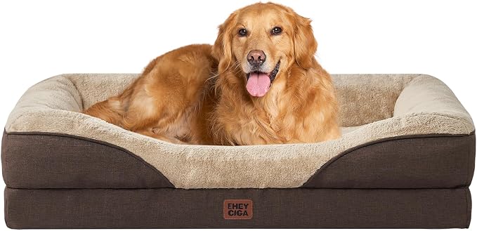 EHEYCIGA Orthopedic XL Dog Bed for Large Sized Dog, 42x30 Inch Extra Large Memory Foam Dog Couch Bed with Sides, Waterproof Liner & Washable Removable Cover, Bolster Pet Sofa, Brown