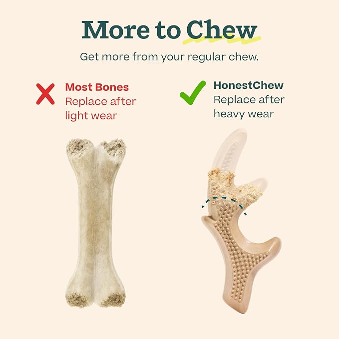 WOOF HonestChew Dog Toy Duo - Durable Dog Chews - Made with Plant-Based Ingredients - Splinter-Resistant - Safer Than Dog Bones - with HonestChew Antler and Infinity - Gift for Dogs - Large