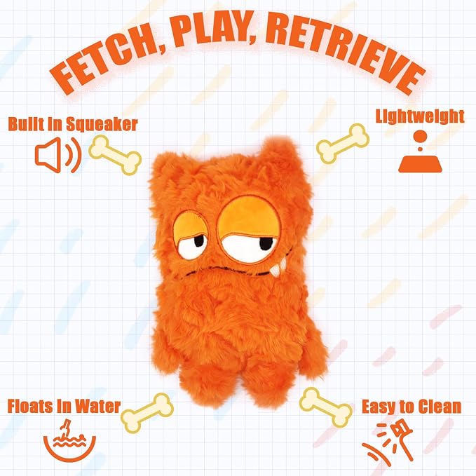Squeaky Dog Toy, Plush Stuffed Dog Toy Keep Them Busy Tug of War Dog Chew Toy for Small Medium Large Dogs (Orange)