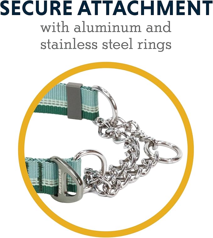 Ruffwear, Chain Reaction Dog Collar, Adjustable Reflective Martingale Escape-Proof Collar with Stainless Steel Chain, Professional Training Control, River Rock Green, 11"-14"