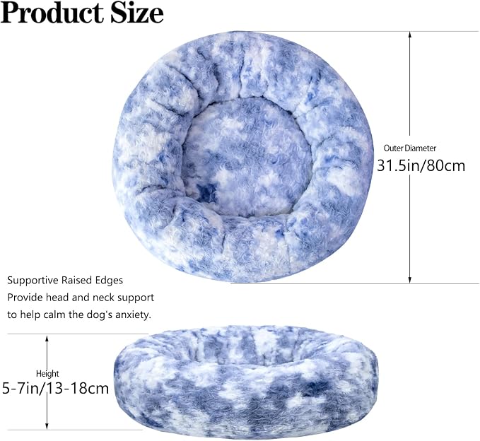 Calming Dog Bed for Medium Dogs Cats, Puppy 31'' Round Anti-Anxiety Warm Fluffy Plush Faux Fur Bed, Soft Anti-Slip Donut Washable, Cozy Medium Puppy Bed, Fits up to 50 lbs Pets