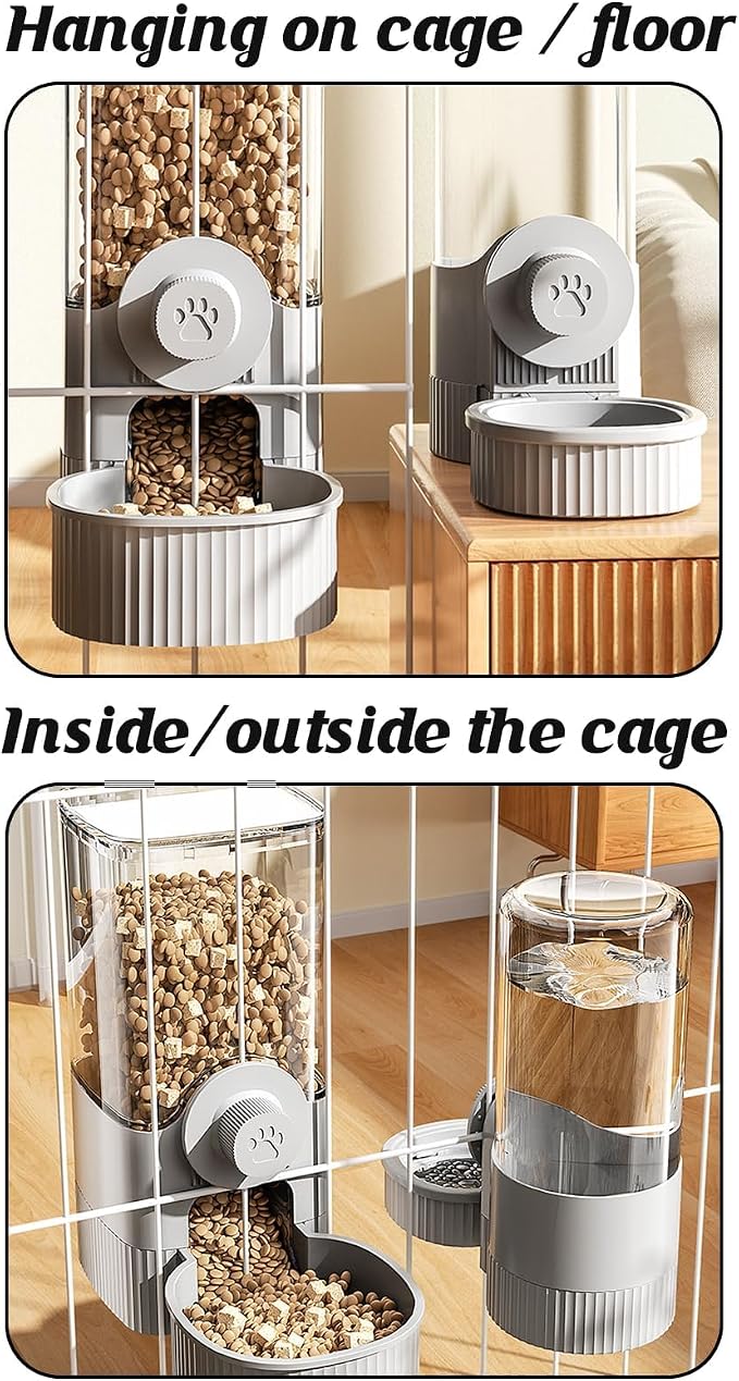 GPY Automatic Hanging Gravity Pet Feeder and Water Dispenser Set ，Automatic Rabbit Feeder and Dog Water Dispenser for Dogs Cats Pets Animals Large Capacity (Blue Water Feeder&Food Feeder) (Grey)