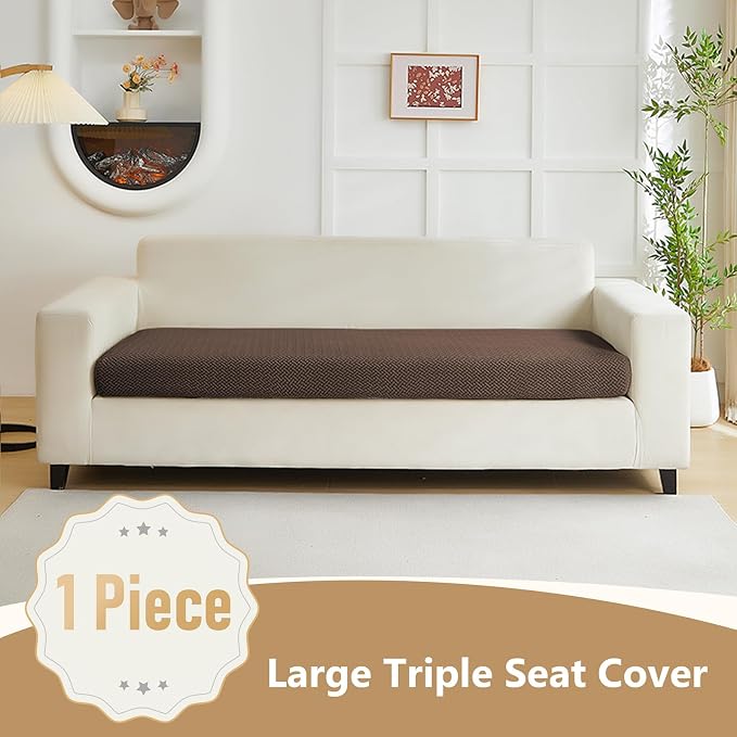 Yoovat Couch Cushion Covers for Sofa Couch Covers Wear-Resistant Universal Sofa Cover Washable Stretch for Sectional Slipcovers (Texture-Brown,Large Triple Seat Cover)