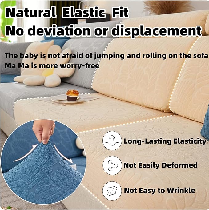 Yoovat Couch Cushion Covers for Sofa Couch Covers Wear-Resistant Universal Sofa Cover Washable Stretch for Sectional Slipcovers (Texture-Sea Blue,Large Triple Seat Cover)