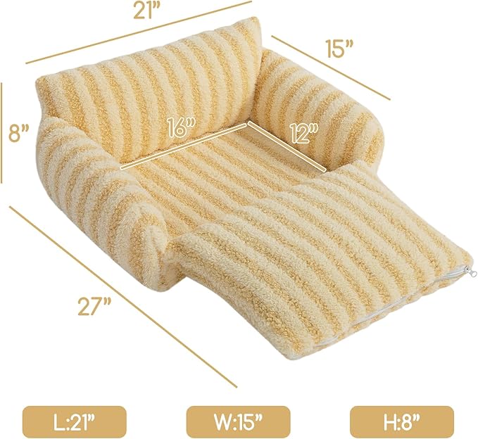 Hollypet Cat Bed Fluffy Plush Multifunctional Double-Layer Machine Washable Soft Warming Kitty Pet Couch Orthopedic Nest Beds for Small Cats Kitten and Dogs up to 13lbs, Yellow(21x15x8 inch)