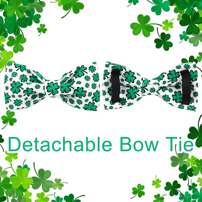St. Patrick's Day Dog Collar with Bow Tie, Spring Shamrock Bowtie Collar for Girl Boy Dog, Lucky Clover Dog Collar with Metal Buckle, Green Collar for Dogs, XS