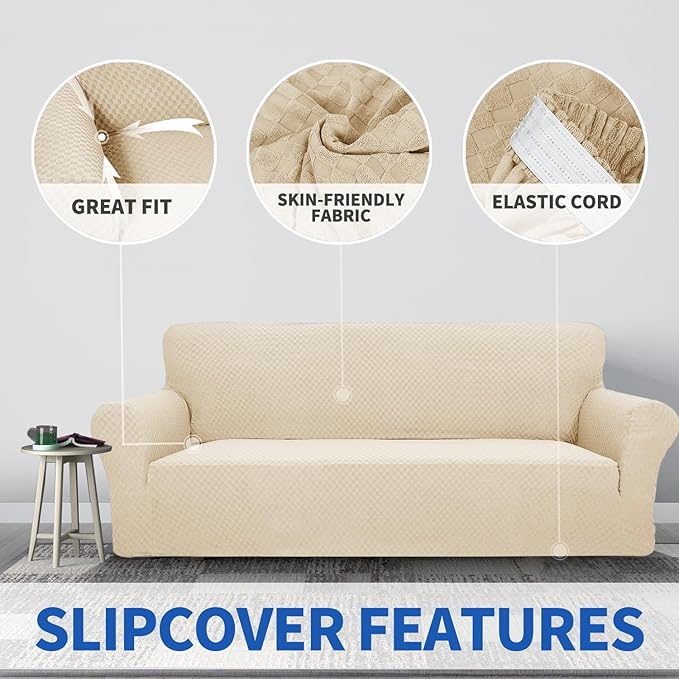 ZNSAYOTX 1 Piece Jacquard Chair Slipcovers for Living Room High Stretch Chair Covers with Arms Anti Slip Pets Friendly Couch Sofa Armchair Cover Furniture Protector (Chair, Light Beige)