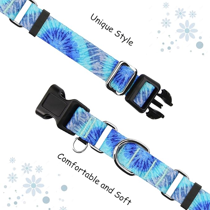 Martingale Collar with Buckle Blue Tie Dye Training Collar Adjustable Nylon Boy Dog Collars (Blue Teal, Small)
