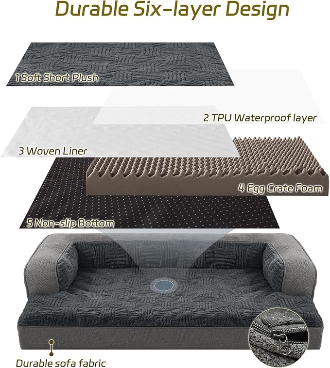 Orthopedic Dog Beds for Extra Large Dogs,Orthopedic Dog Sofa Bed with Removable Washable Cover,Waterproof Egg Foam Pet Couch Bed& Furniture,46x30 Inch, Gray