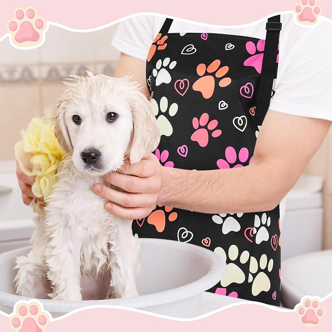 Dog Grooming Waterproof Apron with 2 Pockets, Cute Animals Puppy Dog Pets Apron