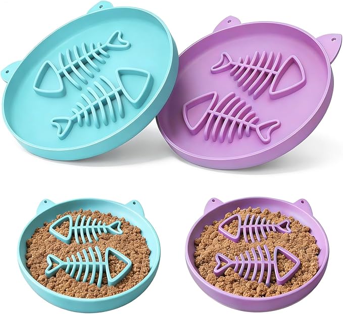 Slow Feeder Cat Bowl, 2 PCS Silicone Bowl, Cat Slow Feeder, Ideal for Dry and Wet Food, Easy to Clean, Interactive Puzzle Toy for Pets Food Training, Keeps Cats Busy, 6.69" W*0.65" H