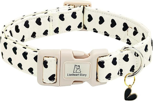 Lionheart glory Valentine's Dog Collar-Hearts Print Dog Collar for Medium Cute Dog Collars Spring Female Male Pet Gift Adjustable Heavy-Duty Soft Collar Holiday