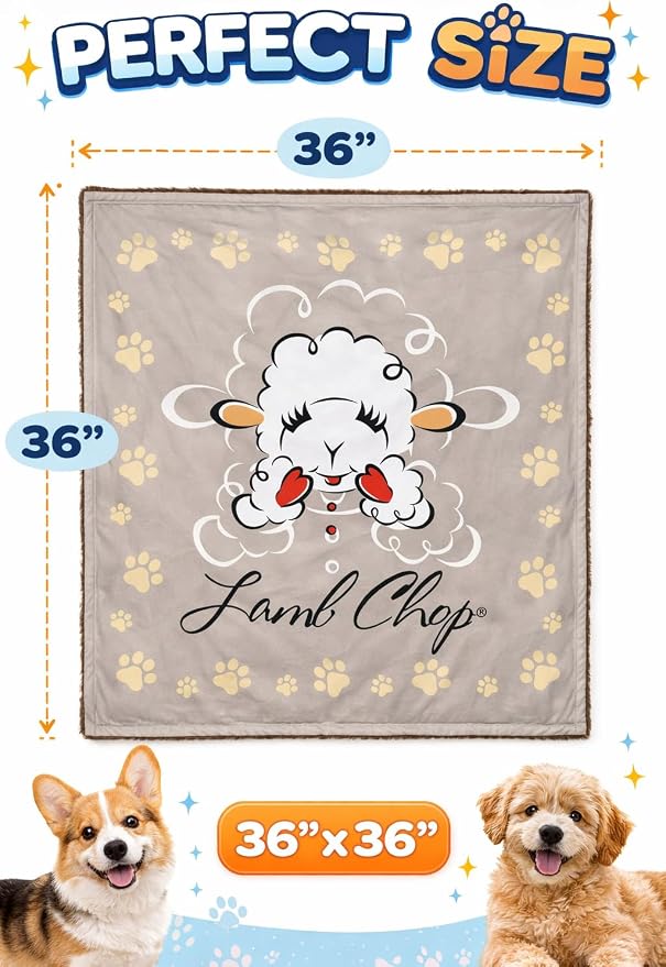 Lamb Chop Blanket | Dog Blanket | Fluffy Fleece Lamb Chop Premium Soft Pet Throw | Snuggle Up Your Pup in Cozy Comfort | Multicolor | 36x36 Inches | Officially Licensed