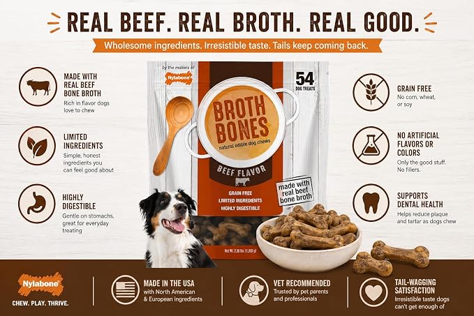 Nylabone Beef Broth Bones Dog Treats (Net 54Count), 2.38 Lb