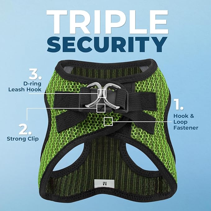 Best Pet Supplies - All Weather Mesh/Plush, Reflective, No Pull Harness for Small, Medium Dogs, Cats - Secure with Hook & Loop Fastener, Buckle, Double D-Rings - Lime Green 2-Tone, XL