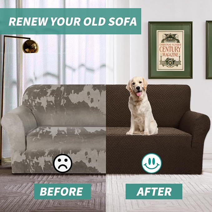 YEMYHOM Couch Cover Latest Jacquard Design High Stretch Sofa Covers for 2 Cushion Couch, Pet Dog Cat Proof Loveseat Slipcover Non Slip Magic Elastic Furniture Protector (Loveseat, Dark Coffee)